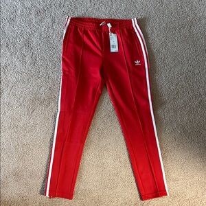 adidas Red Track Pants with White Side Stripes NWT